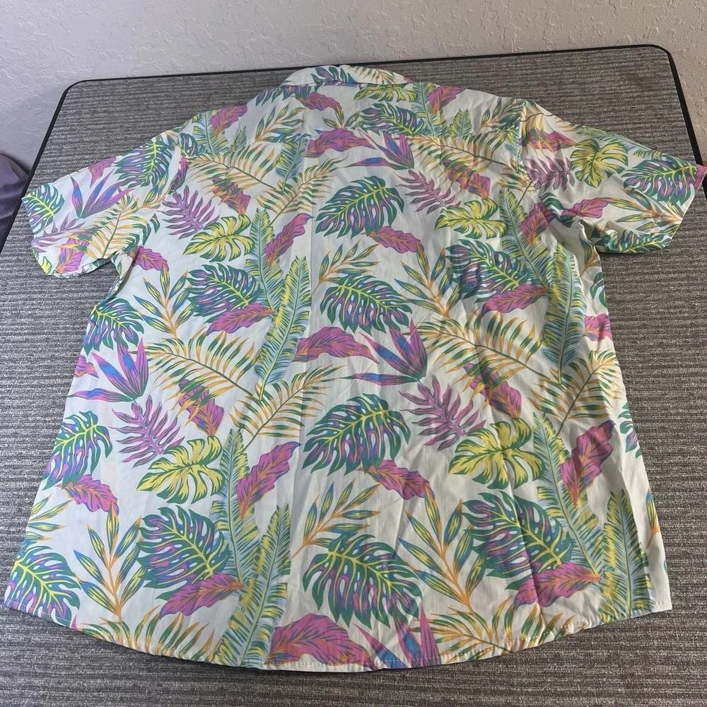 Ron Jon Surf Shop Mens Large Tropical Leaf Button Up Shirt White Pink 6WV1888